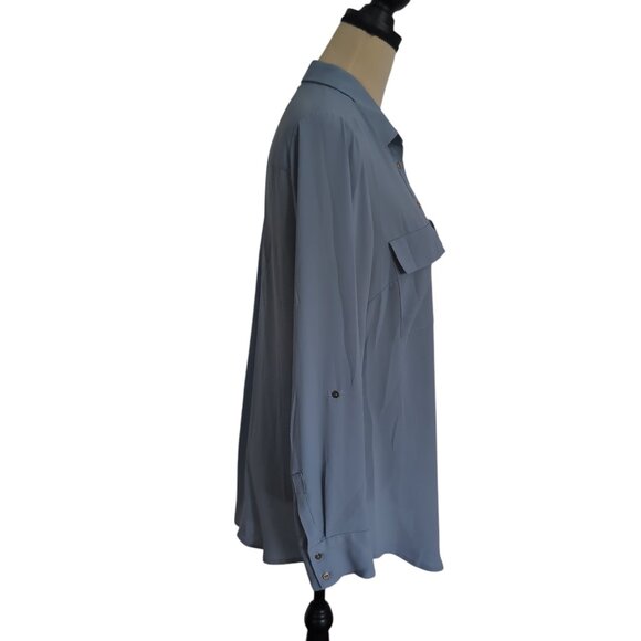 Dusty Blue Le Chateau Blouse Size Large Long Sleeve - Picture 2 of 5